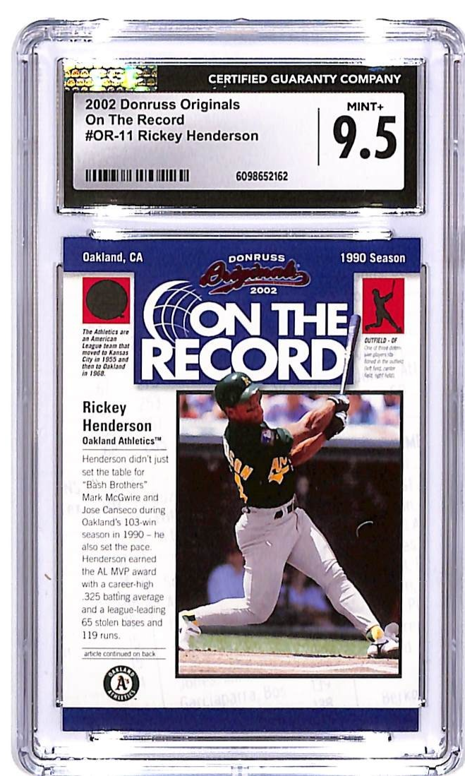 2002 Donruss Originals Rickey Henderson On The Record /800 #OR-11 CGC 9.5