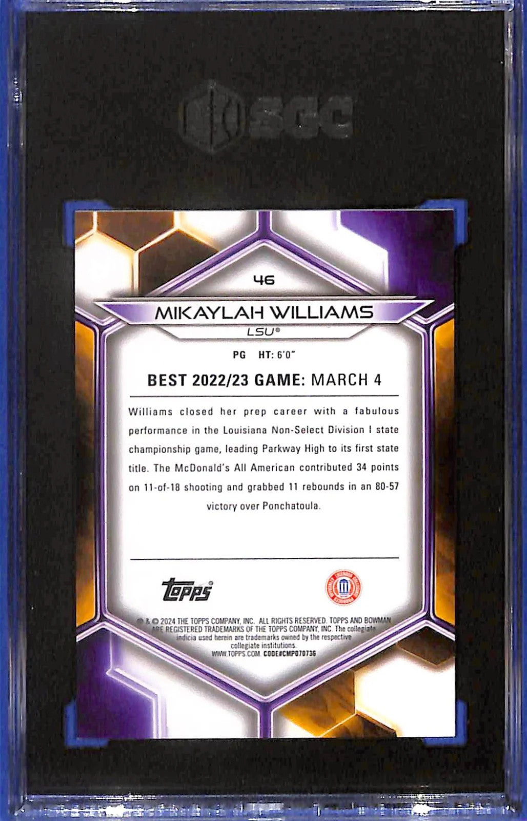 2023 Mikaylah Williams Bowman U Best #46 Yellow Refractor 40/75