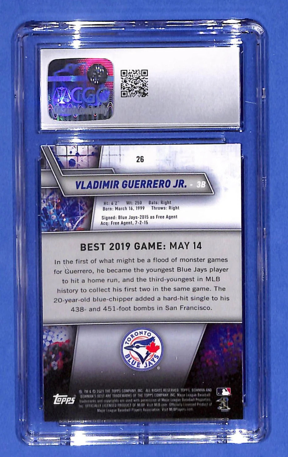 2019 Bowman's Best - Vladimir Guerrero Jr. #26 (RC) CGC 10 Gem Mint Blue Jays