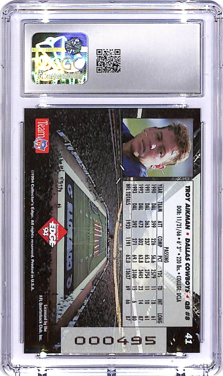 1994 Collectors Edge Troy Aikman Gold #41 CGC 10 Cowboys