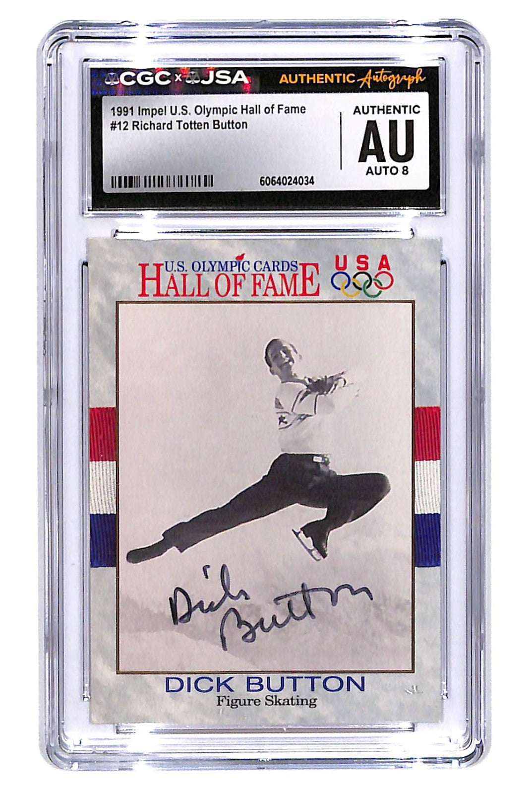 Signed 1991 Impel U.S. Olympic HOF Dick Button #12 CGC  Authentic Auto 8