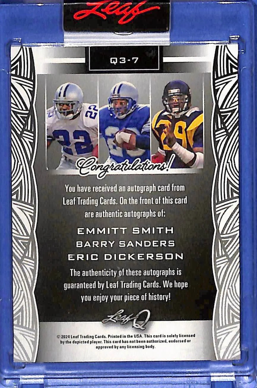 2024 Leaf Q Whatnot Exclusive Q3 Auto Smith/Sanders/Dickerson Blue #3/3 (HOFers)