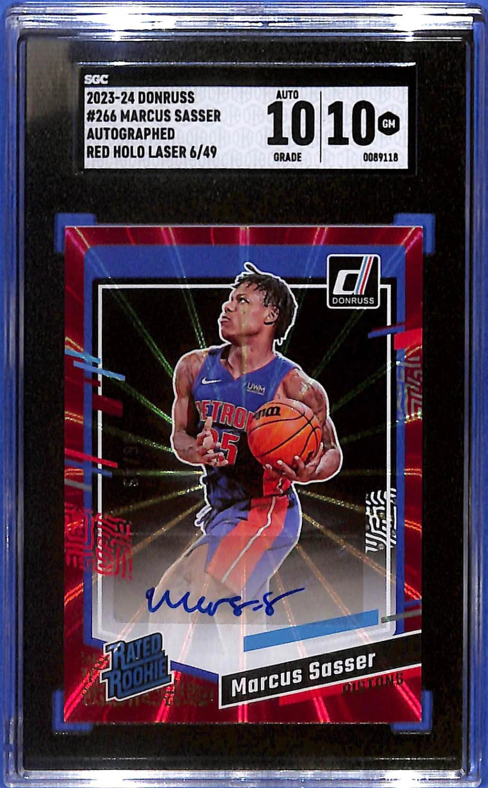 2023 Marcuss Sasser Donruss Red Holo Laser Auto (RC) #6/49 SGC 10 Auto 10 #266