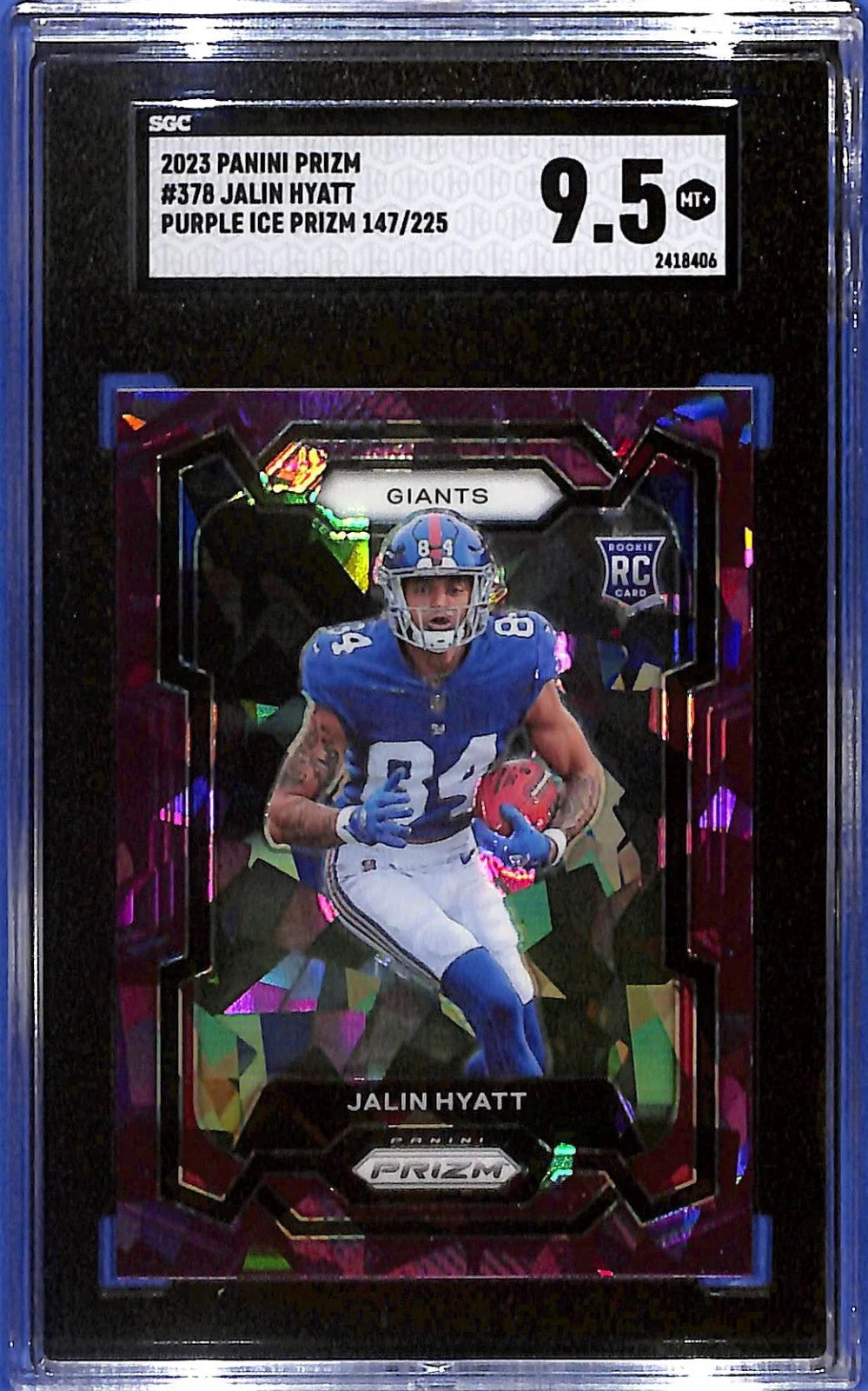2023 Jalin Hyatt Panini Prizm #378 Purple Ice Prizm #147/225 (RC) SGC 9.5
