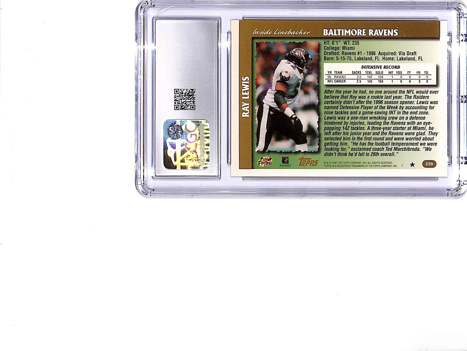 1997 Topps Ray Lewis #239 CGC 9.5 Ravens