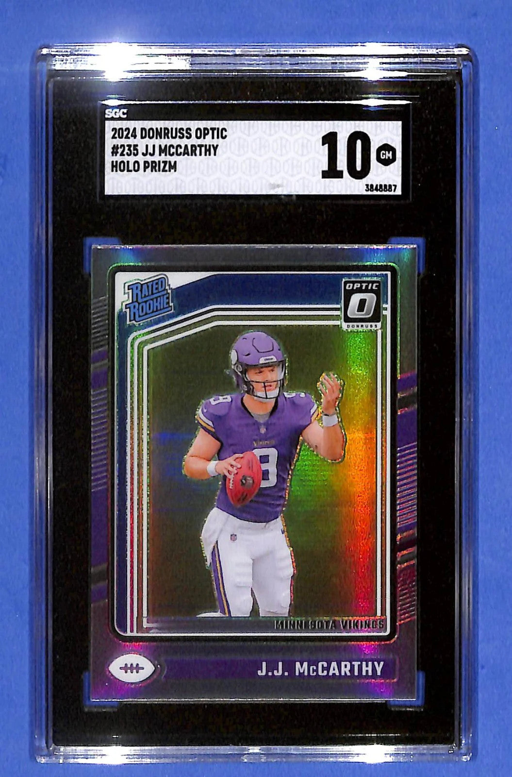 2024 Panini Donruss Optic Rated Rookie J.J. McCarthy #235 Holo Prizm (RC) SGC 10