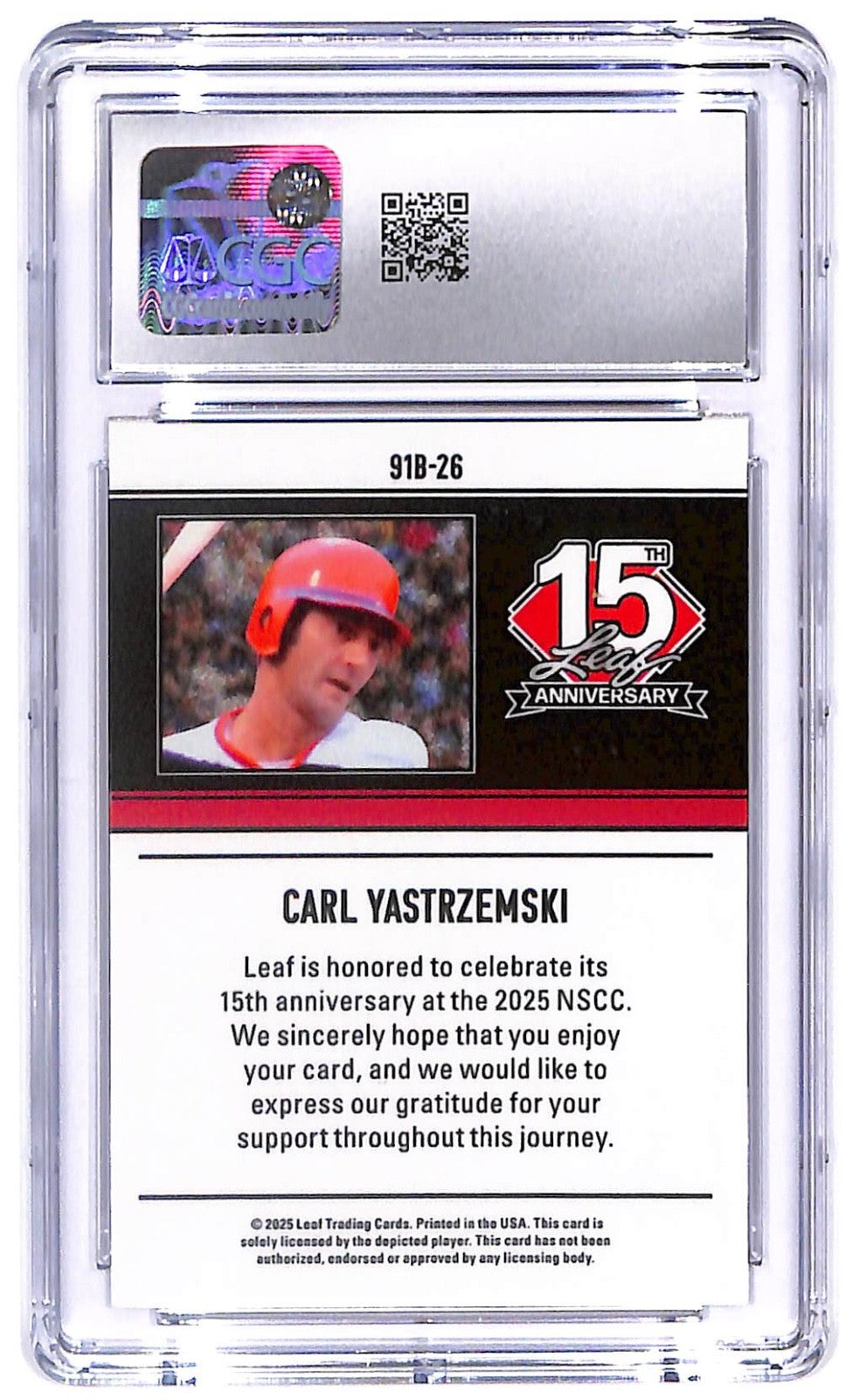 2025 Carl Yastrzemski Leaf 15th An. '91 leaf #91B-26 gold sparkles #1/1 CGC 10