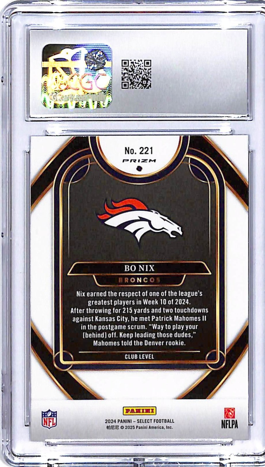 2024 Select Bo Nix Red Blue Shock Rookie RC #221 CGC 10 Broncos