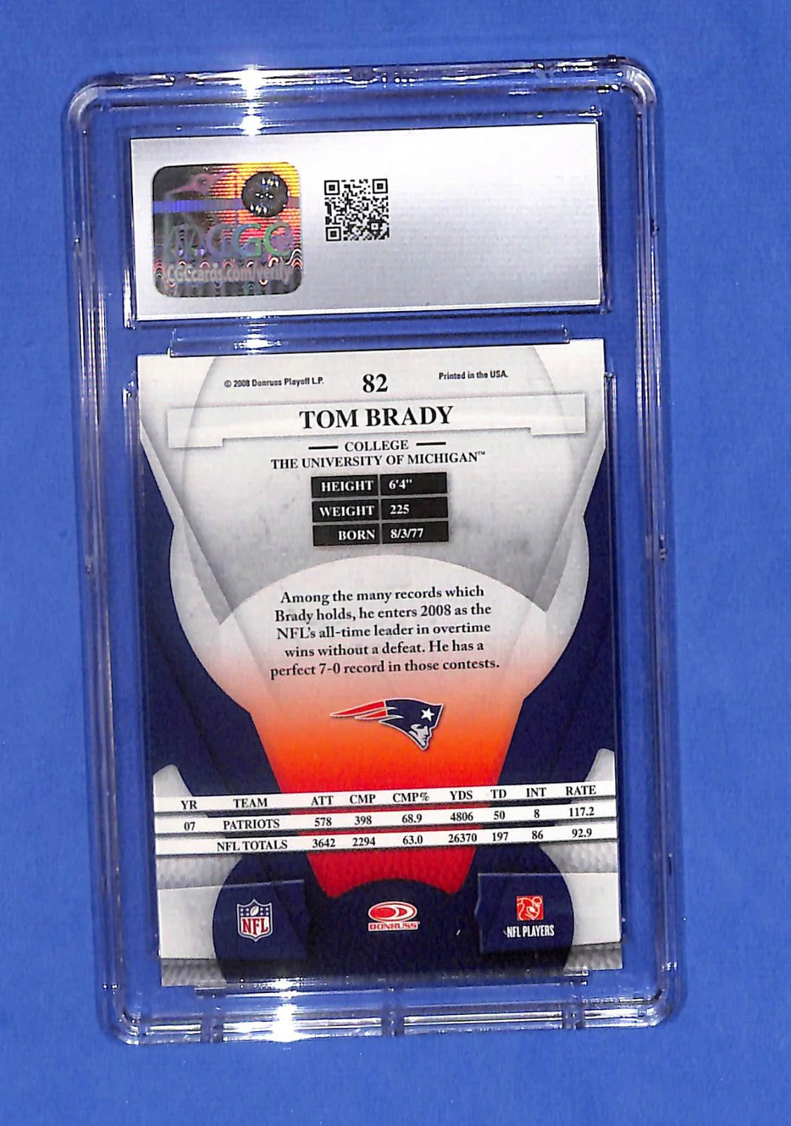 2008 Leaf Certified Materials Tom Brady #82 CGC Gem Mint New England Patriots