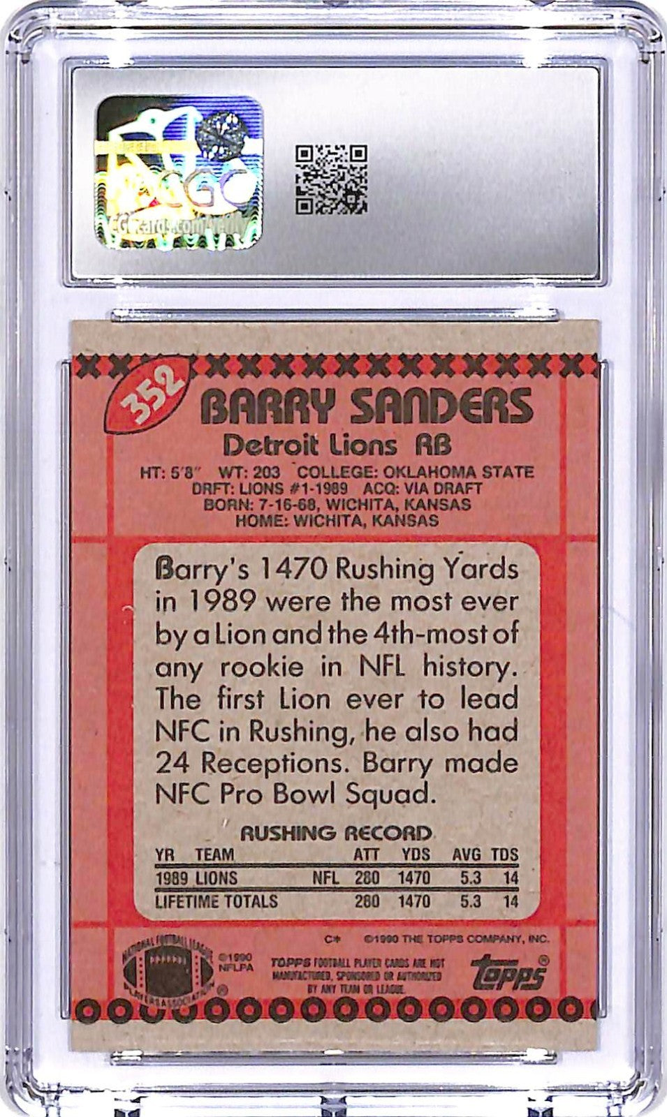 1990 Topps Barry Sanders All Pro #352 CGC 9.5 Lions