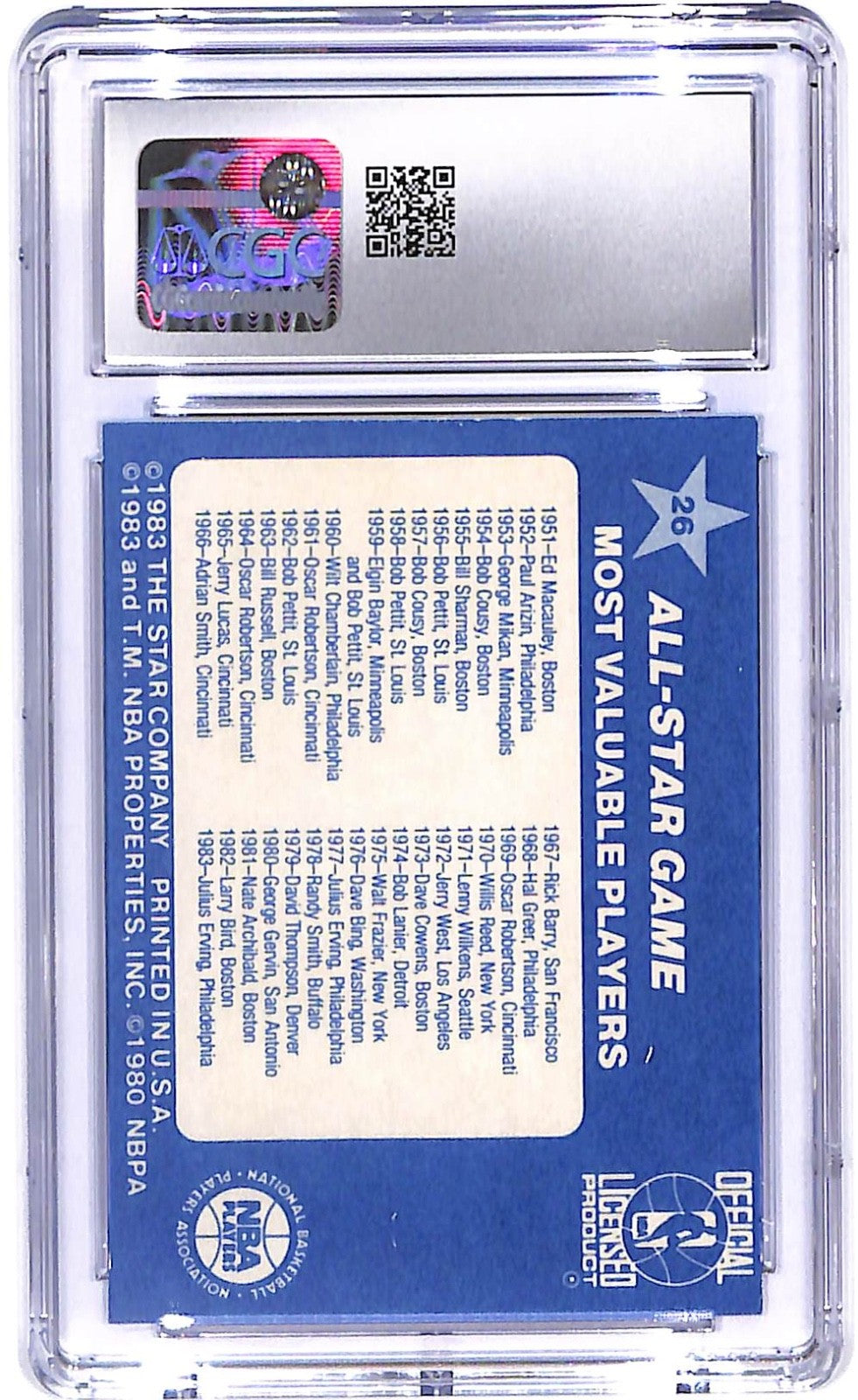 1983 Julius Erving Star #26 NBA All-Star Game MVP's CGC NEAR MINT 7