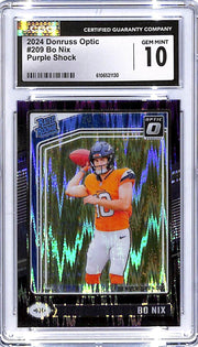 2024 Donruss Optic Bo Nix Rated Rookie RC Purple Shock #209 CGC 10 Broncos
