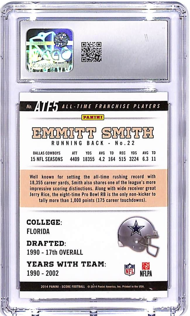 2014 Score Hot Rookies Emmitt Smith All Time Franchise Players CGC 10 Cowboys