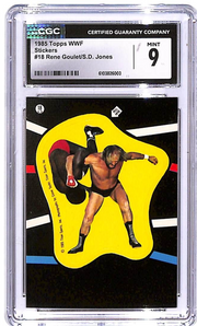 1985 Topps WWF Rene Goulet SD Jones Stickers #18 CGC 9