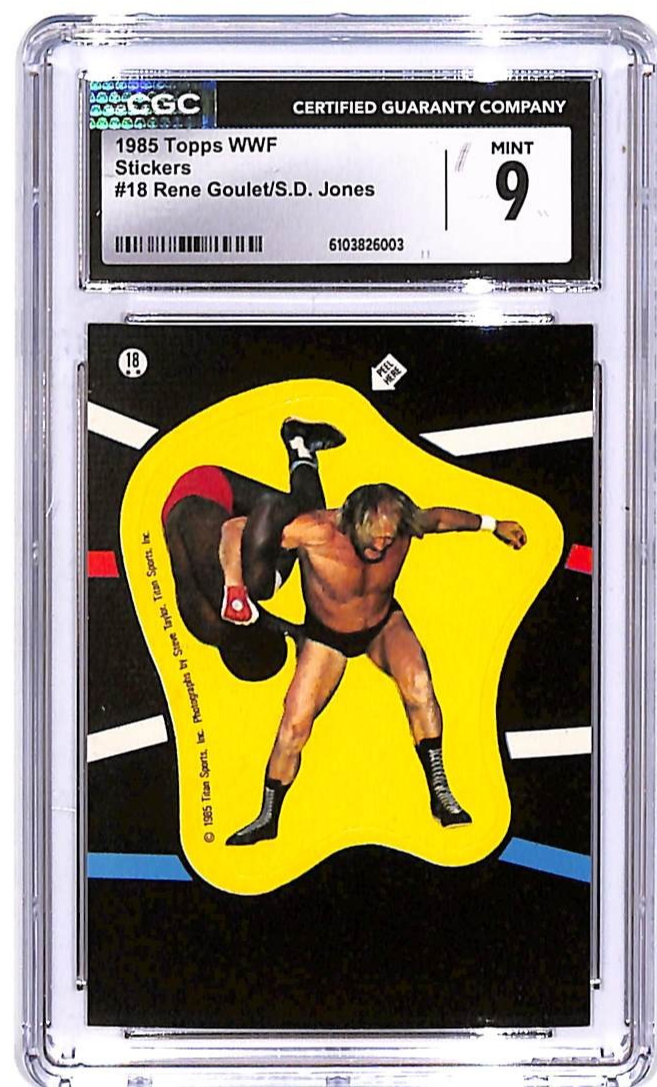 1985 Topps WWF Rene Goulet SD Jones Stickers #18 CGC 9