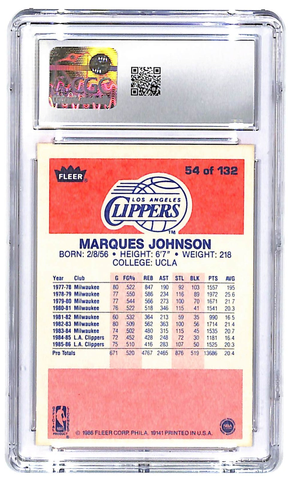 1986-87 Marques Johnson Fleer - #54 CGC Mint 9
