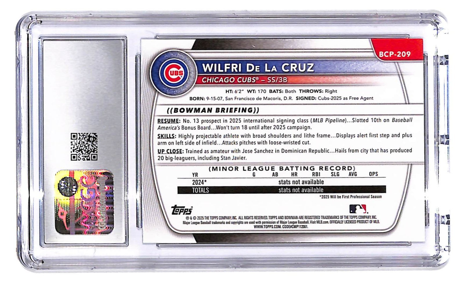 2025 Wilfri De La Cruz Bowman Chrome Prospects #BCP-209 Geometric CGC Mint 10