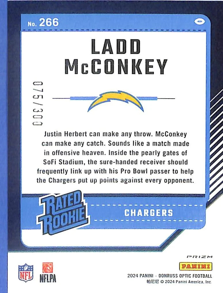 2024 Donruss Optic Ladd McConkey Rated Rookie RC Wave /300 #266 Chargers