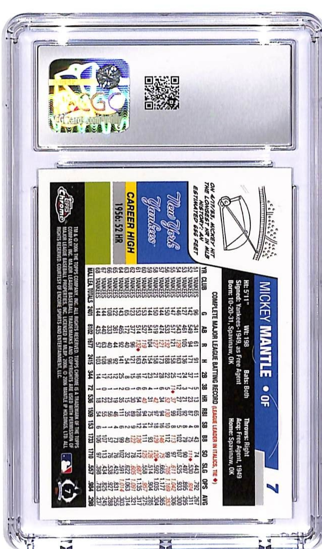2006 Topps Chrome Mickey Mantle #7 CGC 10 New York Yankees