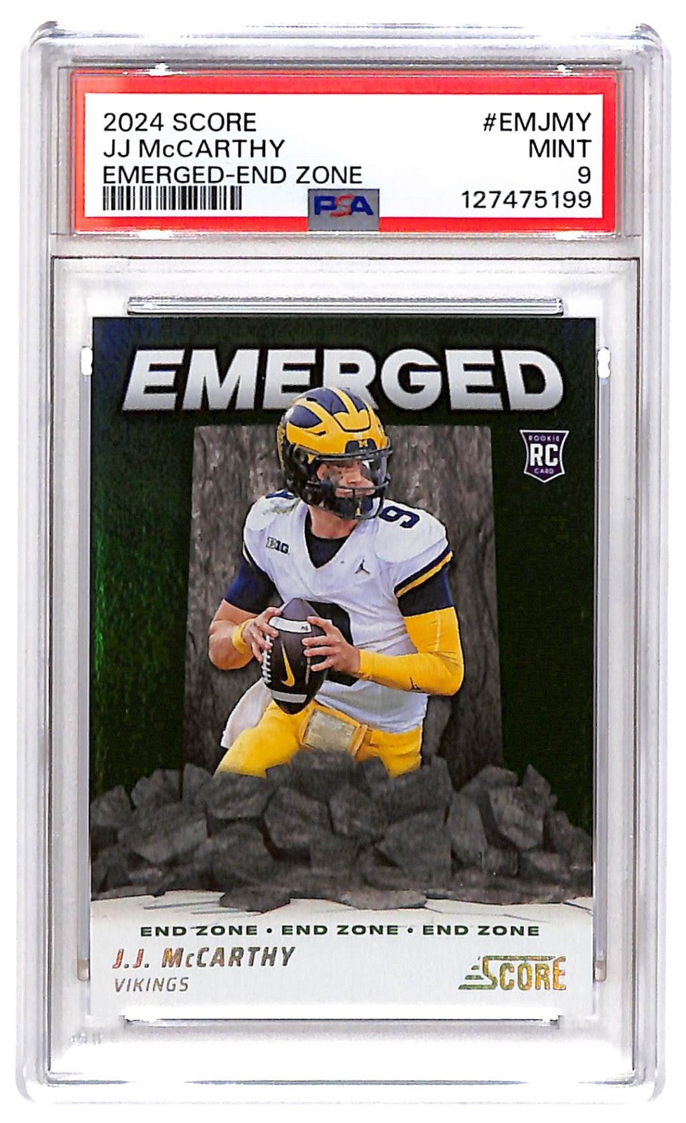 2024 J.J. McCarthy Score Emerged-End Zone (RC) - EM-JMY #1/6 PSA 9