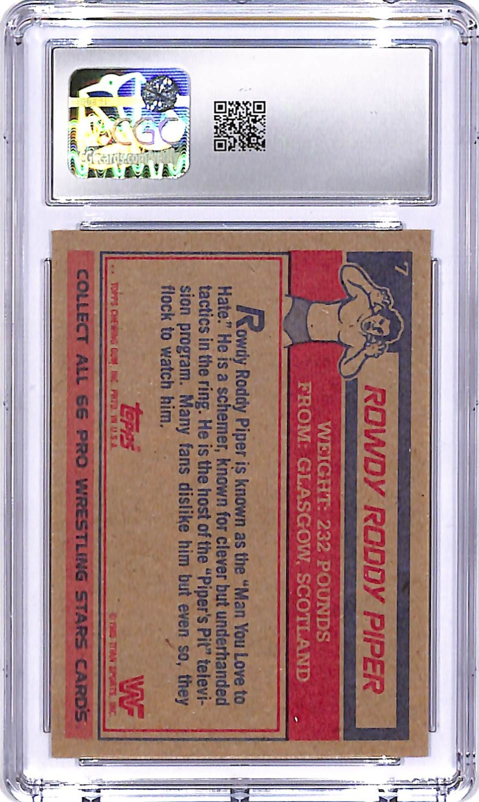 1985 Topps WWF Rowdy Roddy Piper Rookie RC #7 CGC 9.5