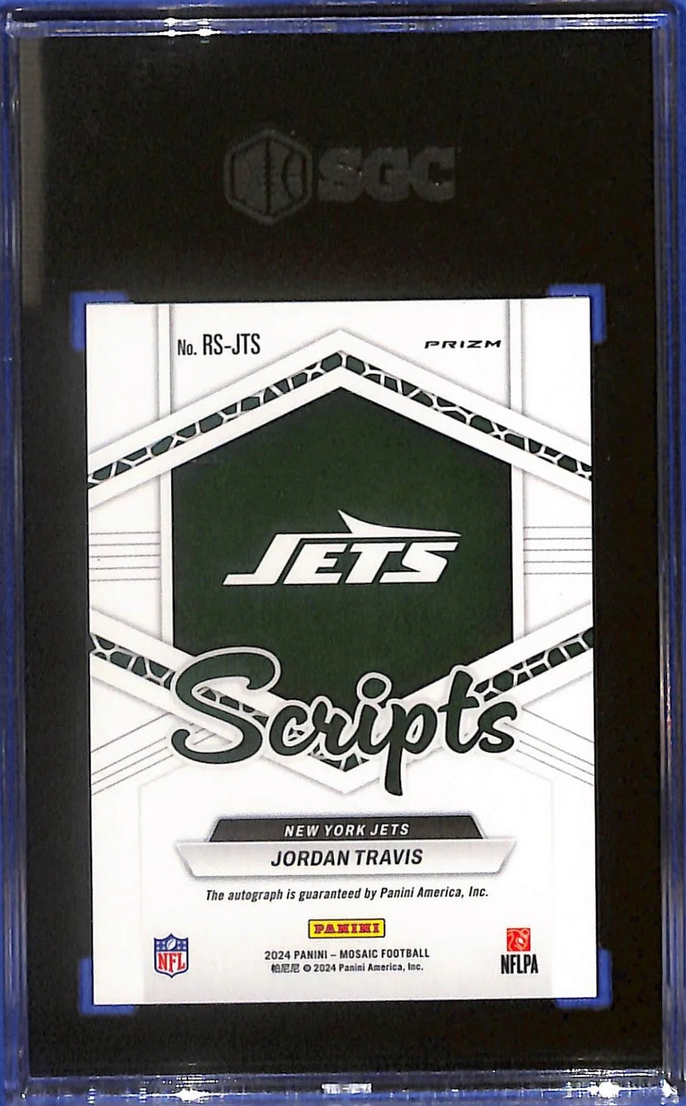 2024 Jordan Travis Panini Mosaic Blue No Huddle Auto RS-JTS (RC) SGC 10 Auto 10