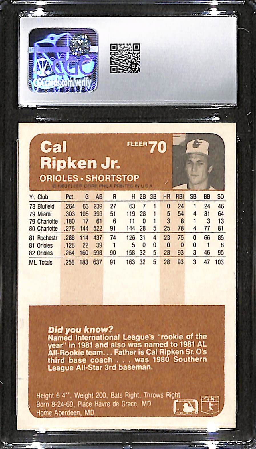 1983 Fleer - Cal Ripken #70 CGC 9.5