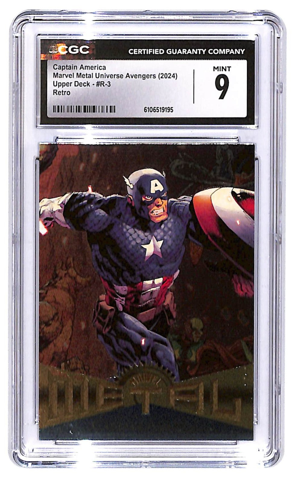 2024 Captain America Marvel Metal Universe Avengers #R-3 Retro UpperDeck CGC 9