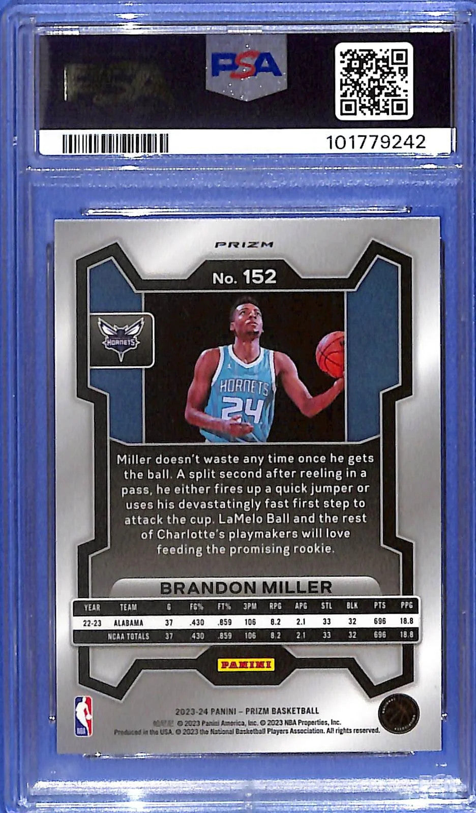 2023-24 Brandon Miller Panini Prizm Silver Prizm #152 PSA 9 (RC)