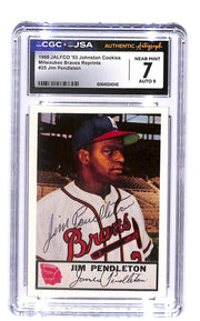 Signed 1988 JALFCO '53 Reprints Johnston Cookies #25 Jim Pendleton CGC 7/9 Auto