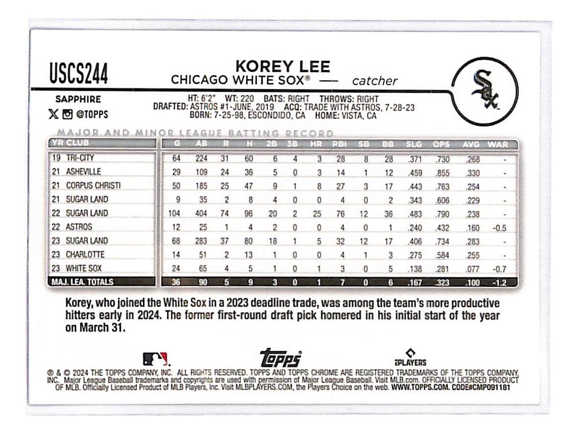 2024 Korey Lee Topps Chrome Sapphire Black - USCS244 #7/10