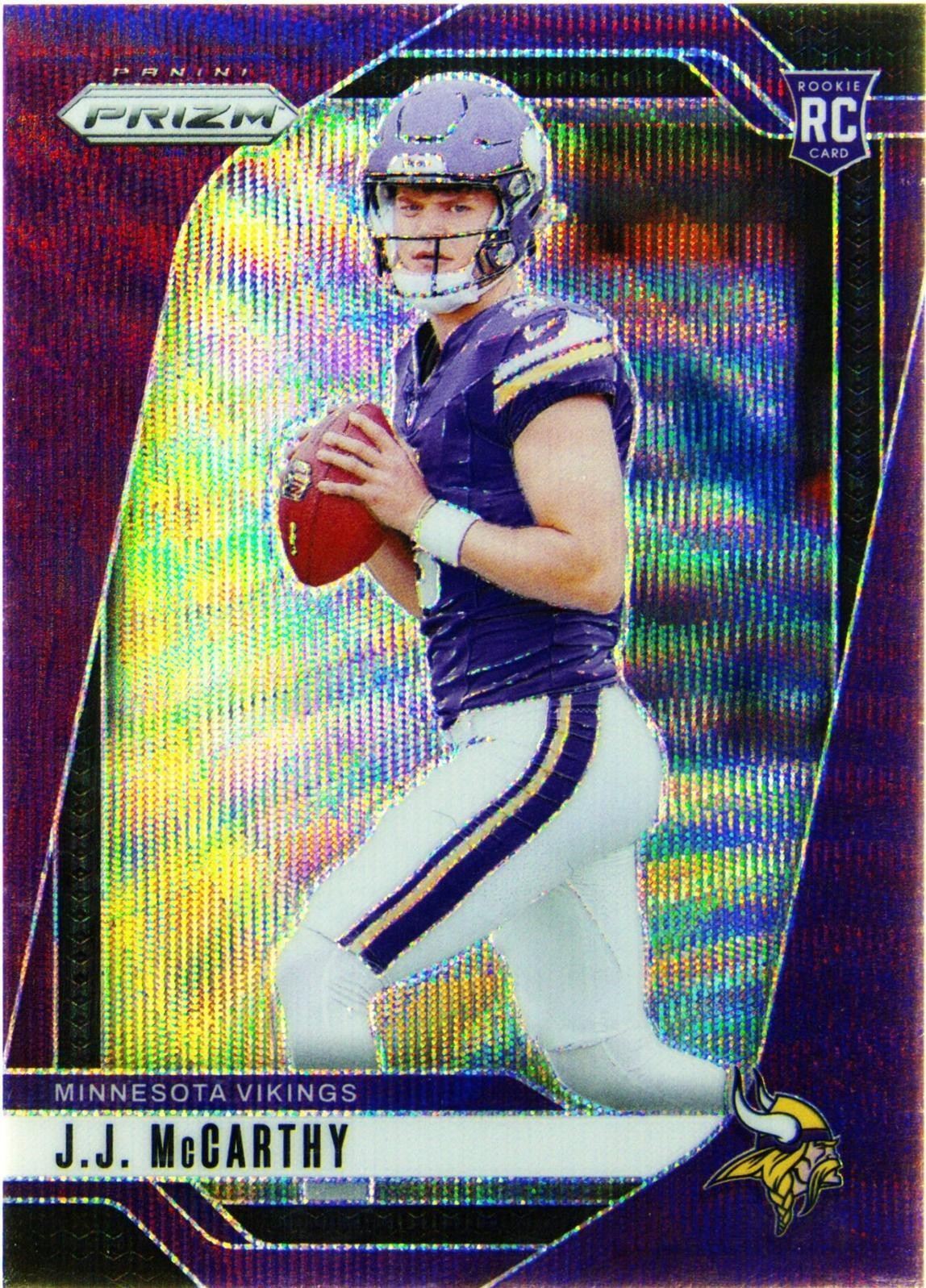 2024 Panini Prizm Rookies J.J. McCarthy #400 Purple Wave Prizm /99 (RC) PSA 9