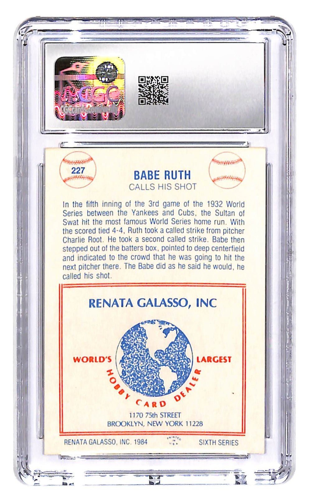 1984 TCMA Renata Galasso - Series 6 Babe Ruth #227 CGC Near Mint Plus 7.5