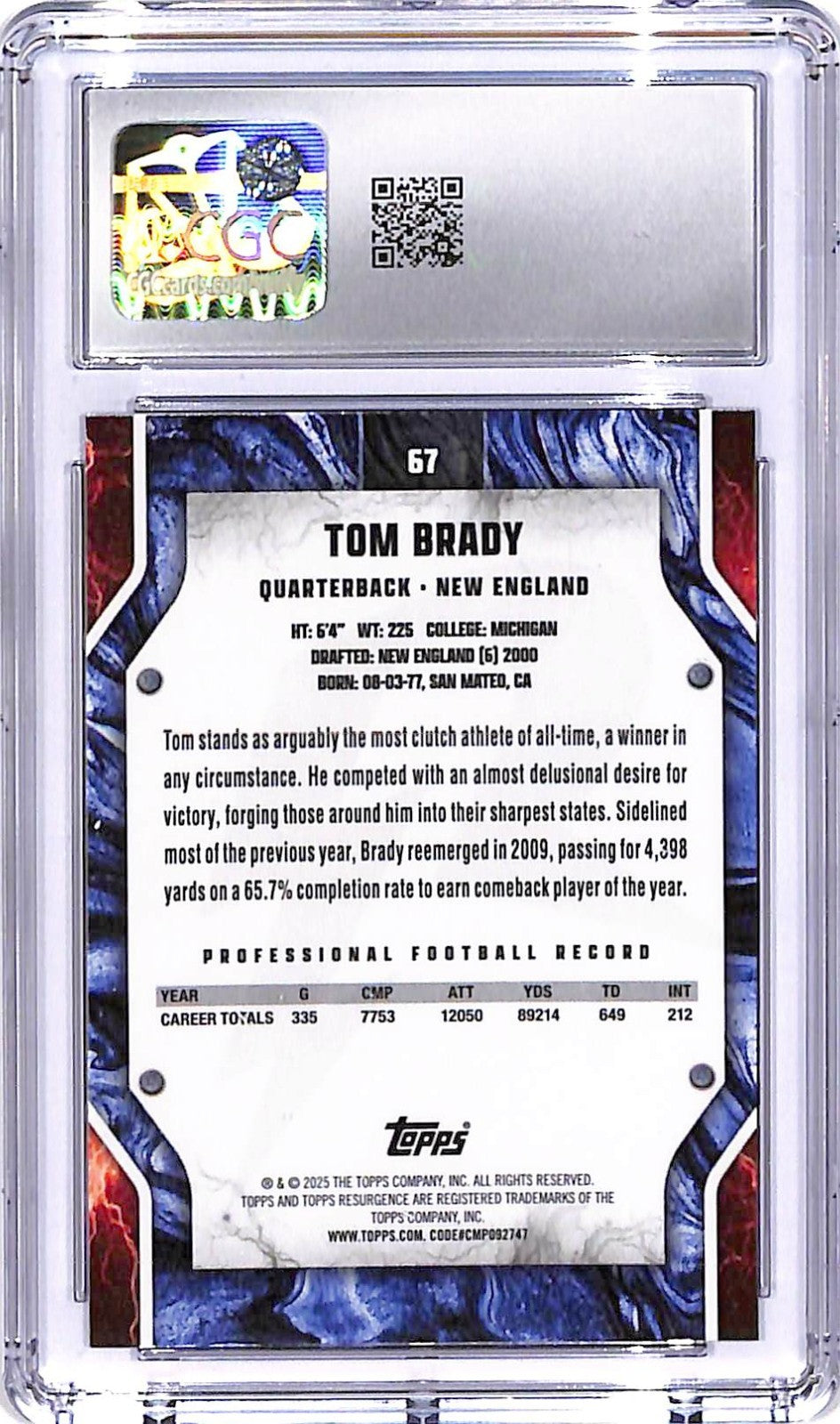 2024 Topps Resurgence Tom Brady #67 CGC 10 Patriots