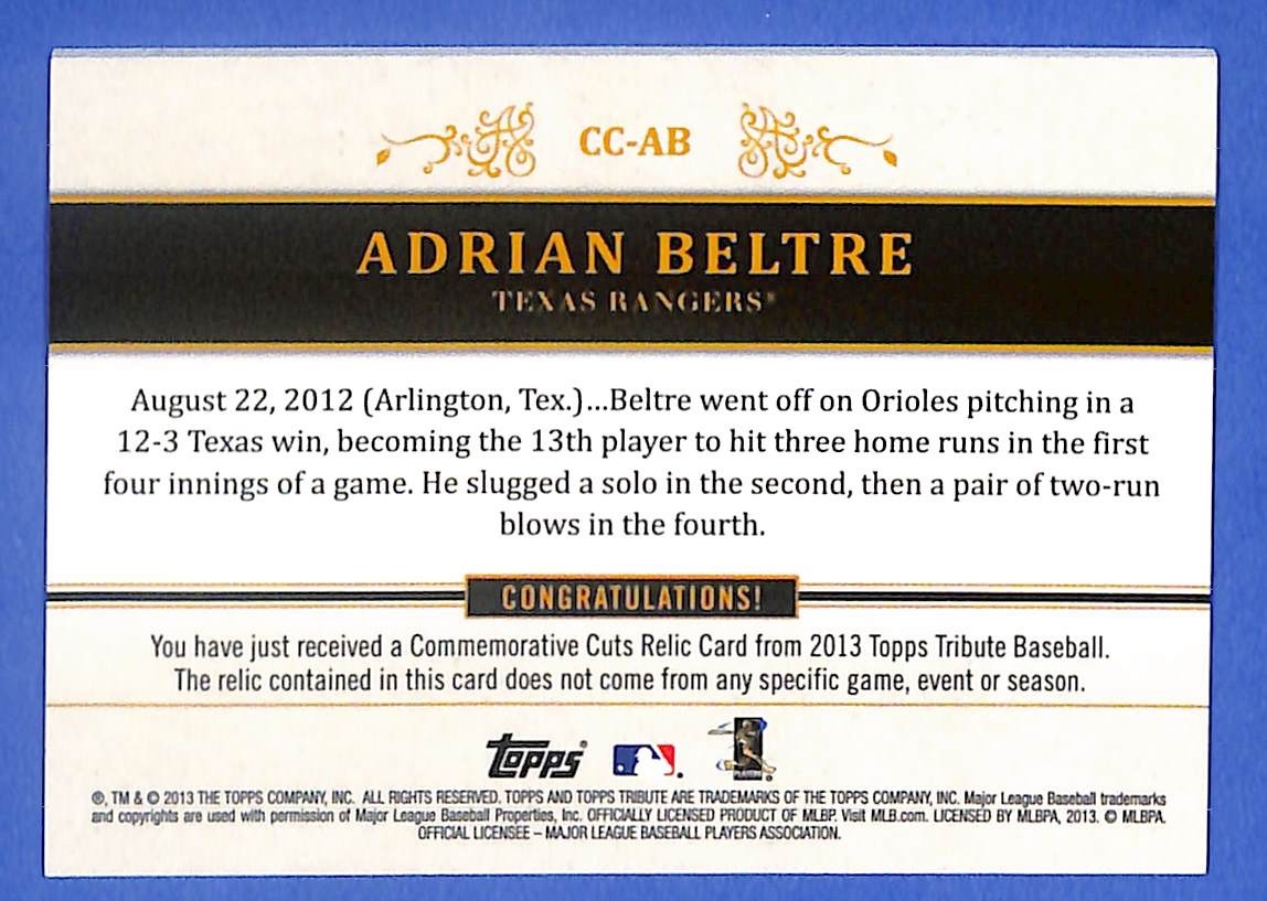 2013 Adrian Beltre Topps Tribute Commemorative Cuts CC-AB #22/50