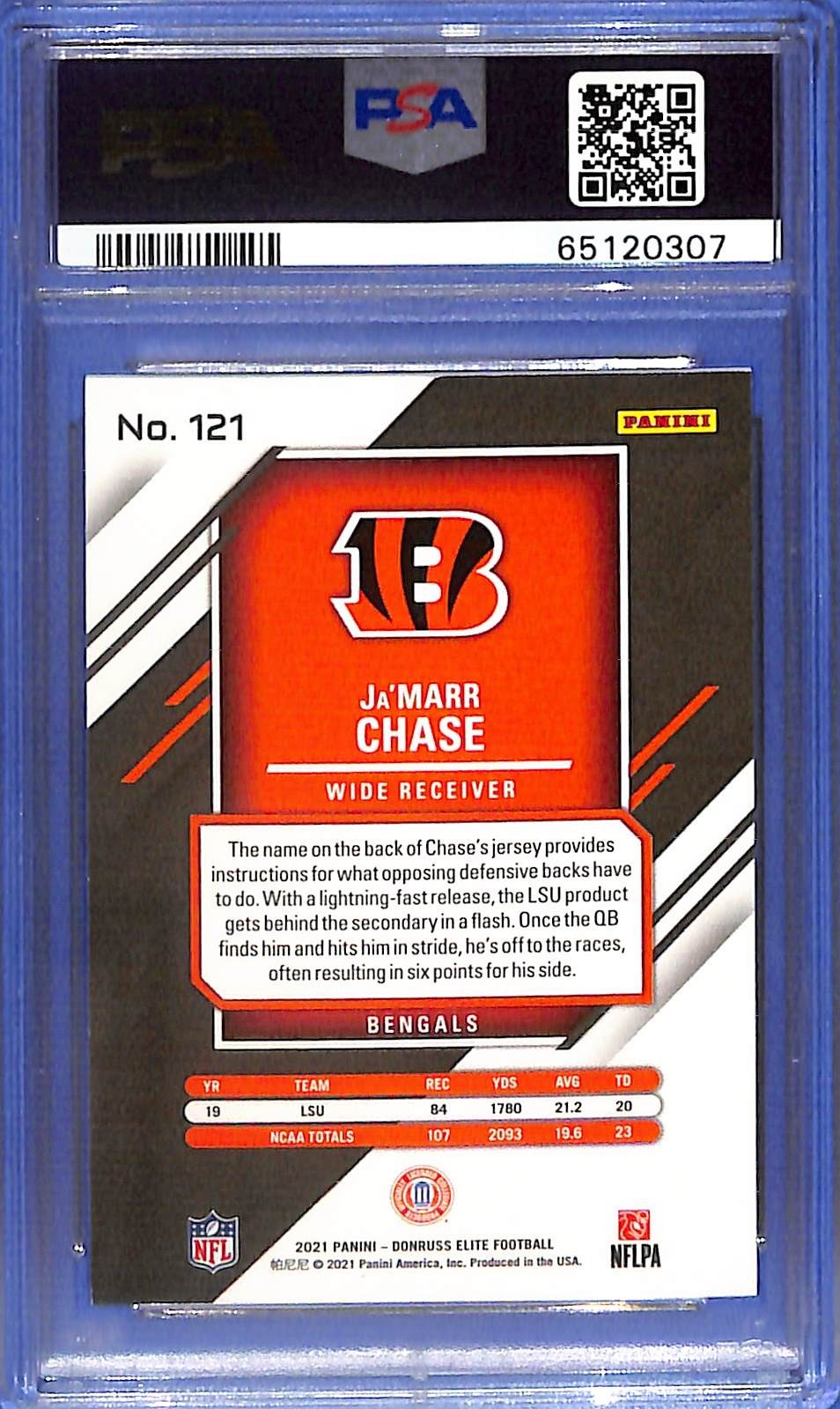 2021 Elite Ja'Marr Chase Rookie RC Orange /49 PSA 9 #121 Bengals