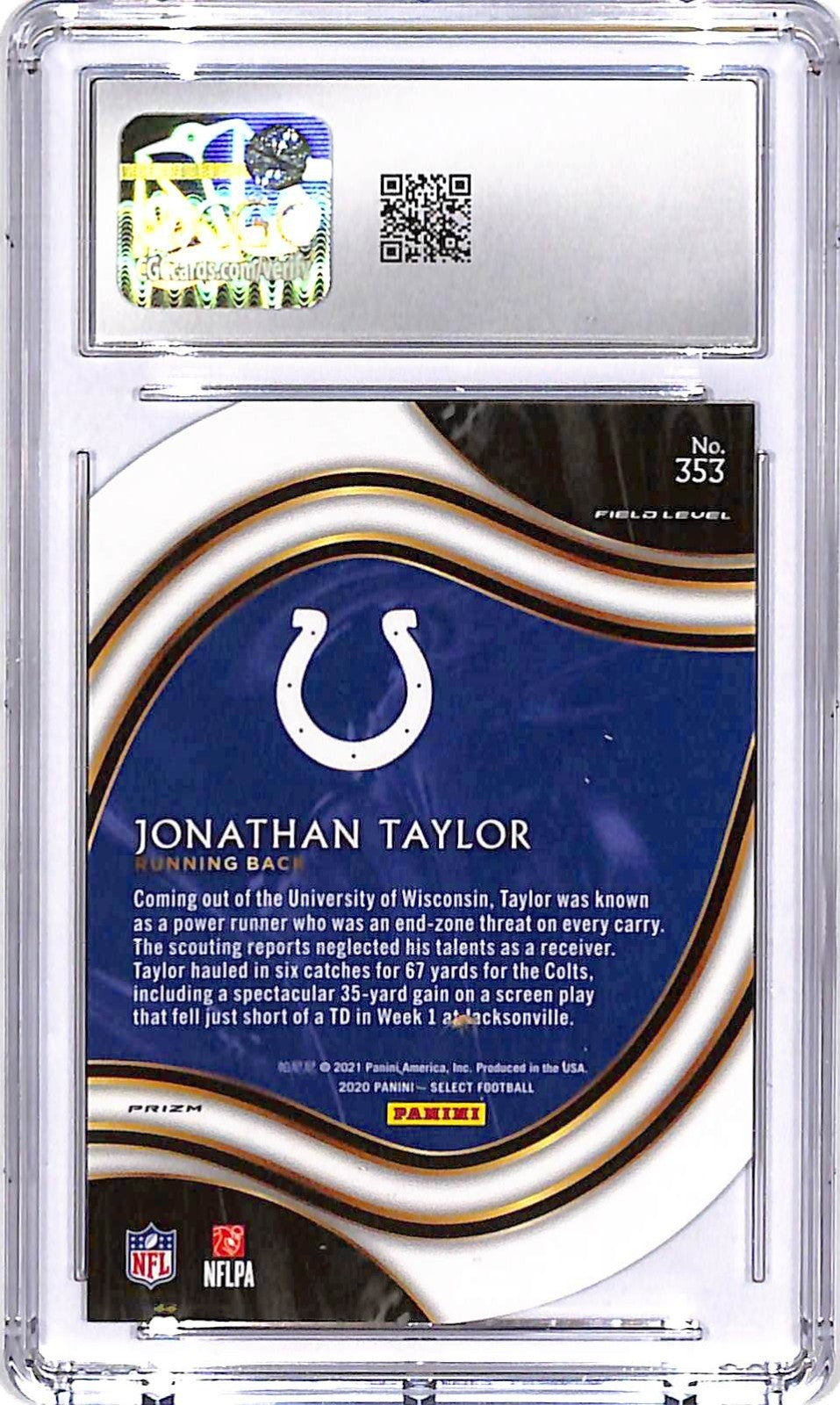 2020 Panini Select - Field Level Jonathan Taylor #353 White Prizm Die-Cut CGC 10