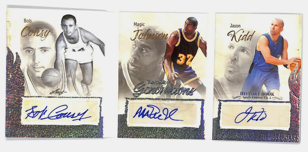 2025 Leaf History Book Ch.2 Cousy, Johnson, Kidd Autograph Booklet BC-5 #3/3