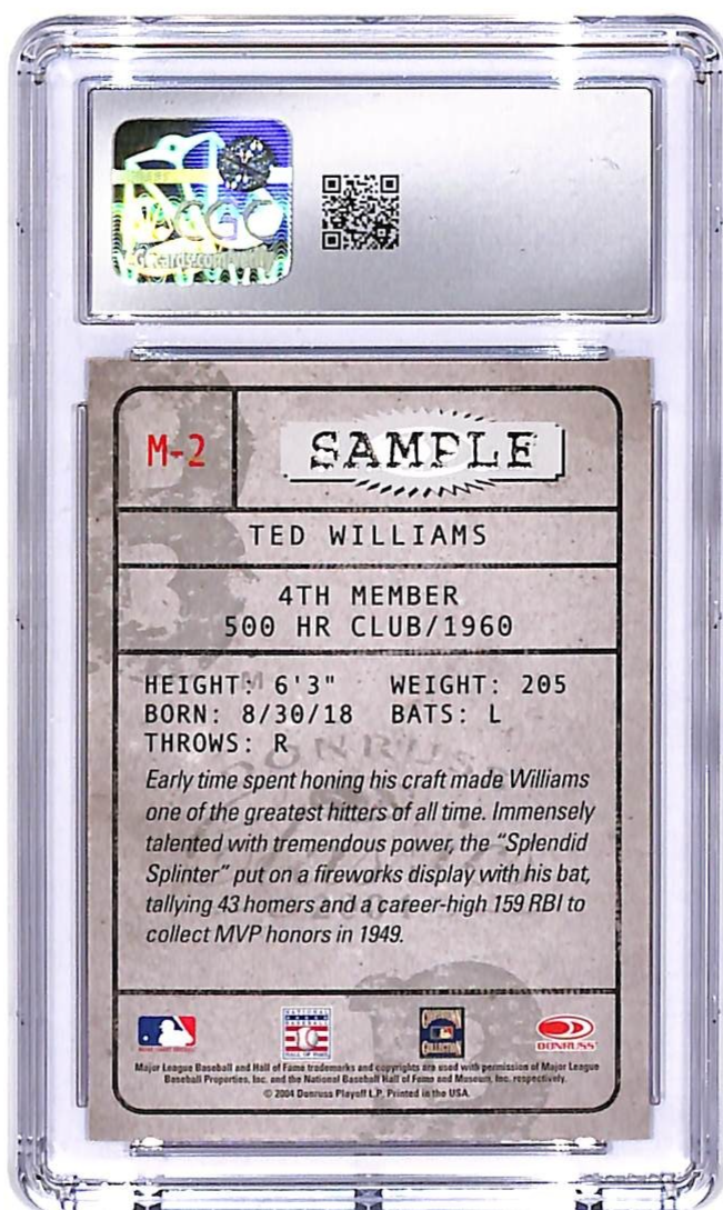 2004 Donruss Classics Ted Williams Membership Sample CGC 10 M-2 Red Sox