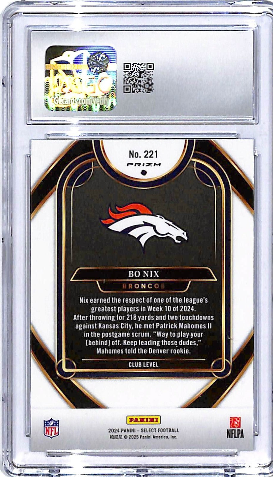 2024 Select Bo Nix Rookie RC Silver #221 CGC 10 Broncos