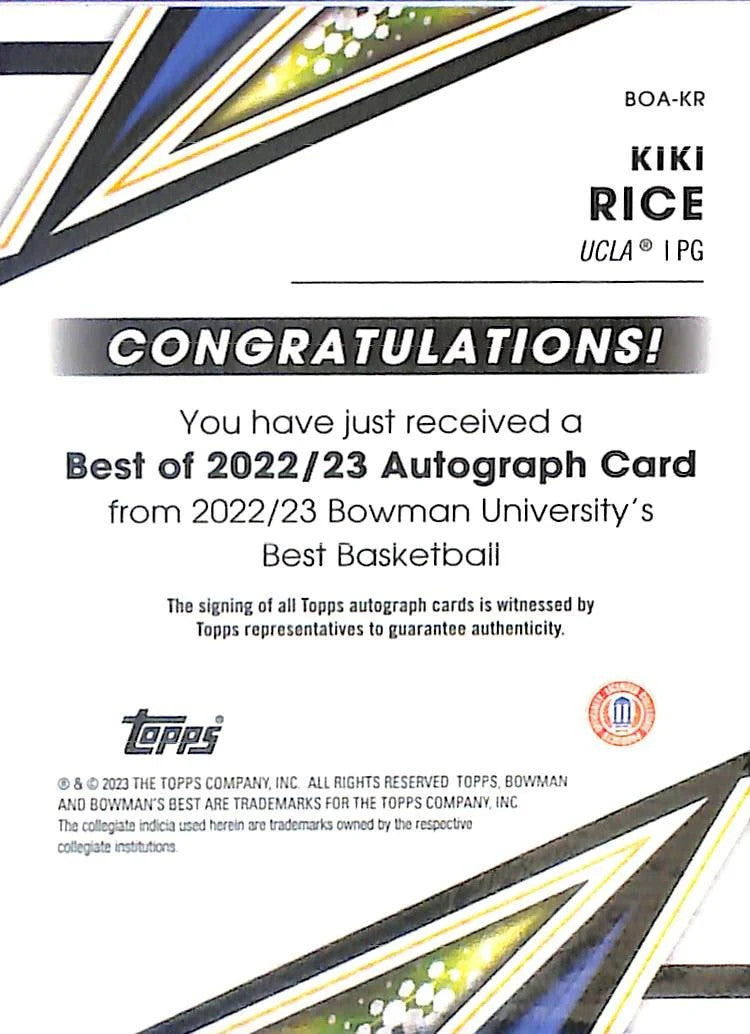 2022-23 Bowmans Best University Kiki Rice Auto Autograph Rookie RC UCLA