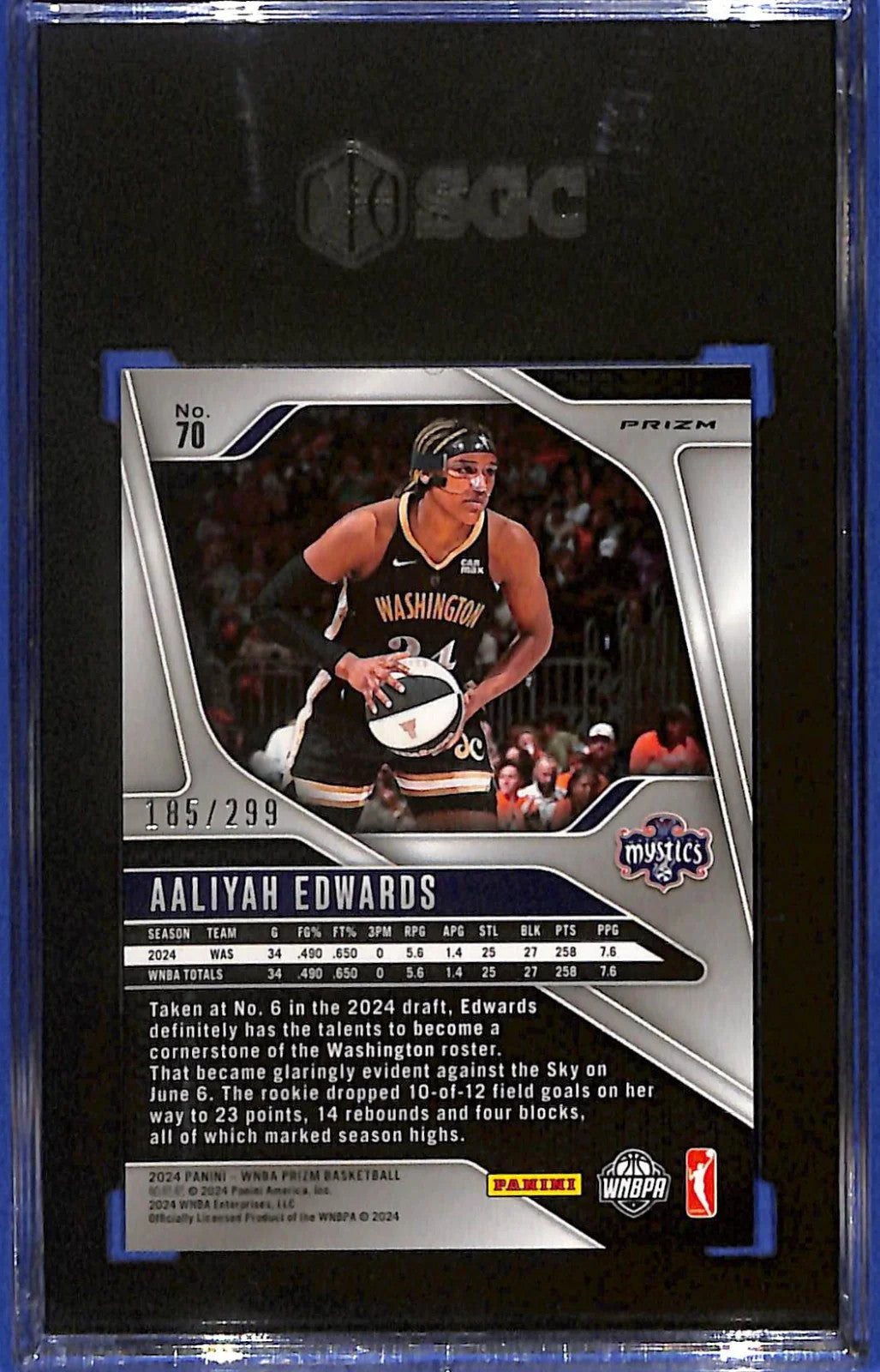 2024 Panini Prizm WNBA Aaliyah Edwards #70 Red Prizm #185/299 (RC) SGC 9.5 MT+