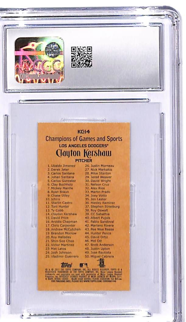 2011 Topps Kimball Champions Clayton Kershaw KC-14 CGC 10 Dodgers