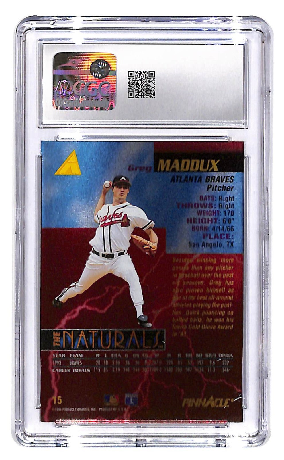 1994 Greg Maddux Pinnacle The Naturals  #15 CGC Mint 9