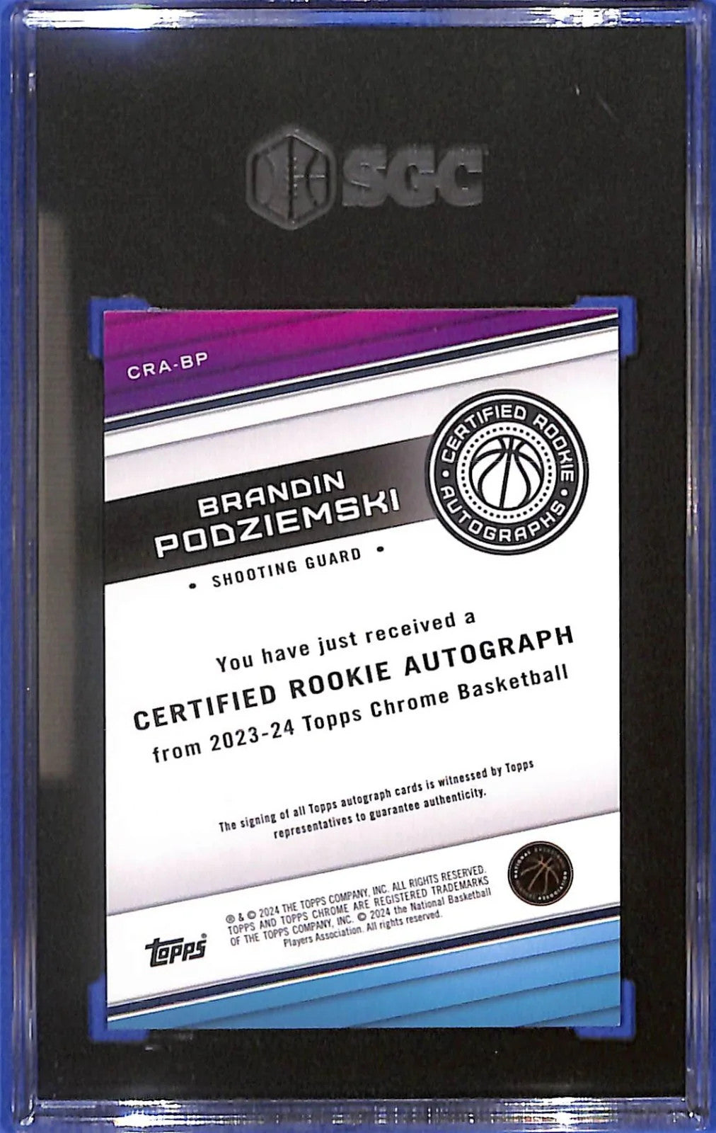 2023-24 Topps Chrome Certified RC Auto Brandin Podziemski Orange #/25 SGC 9.5