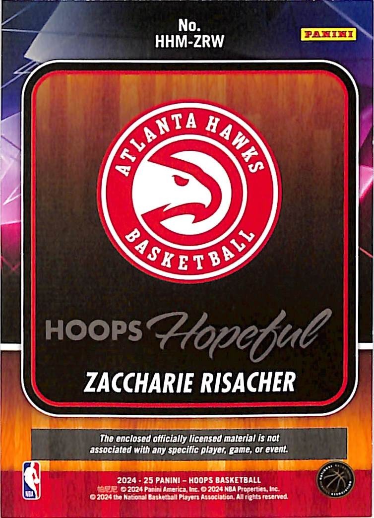 2024-25 Hoops Zaccharie Risacher Rookie RC Laundry Tag Patch 1/1 Hoops Hopeful