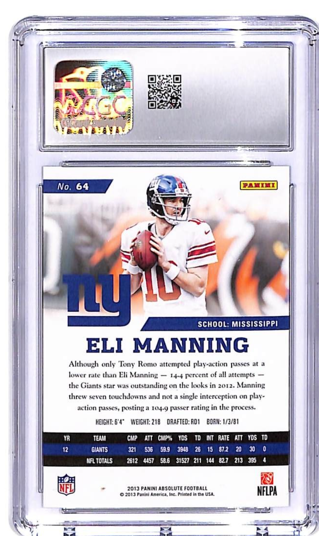 2013 Absolute Eli Manning Spectrum Black /49 #64 CGC 9.5 Giants