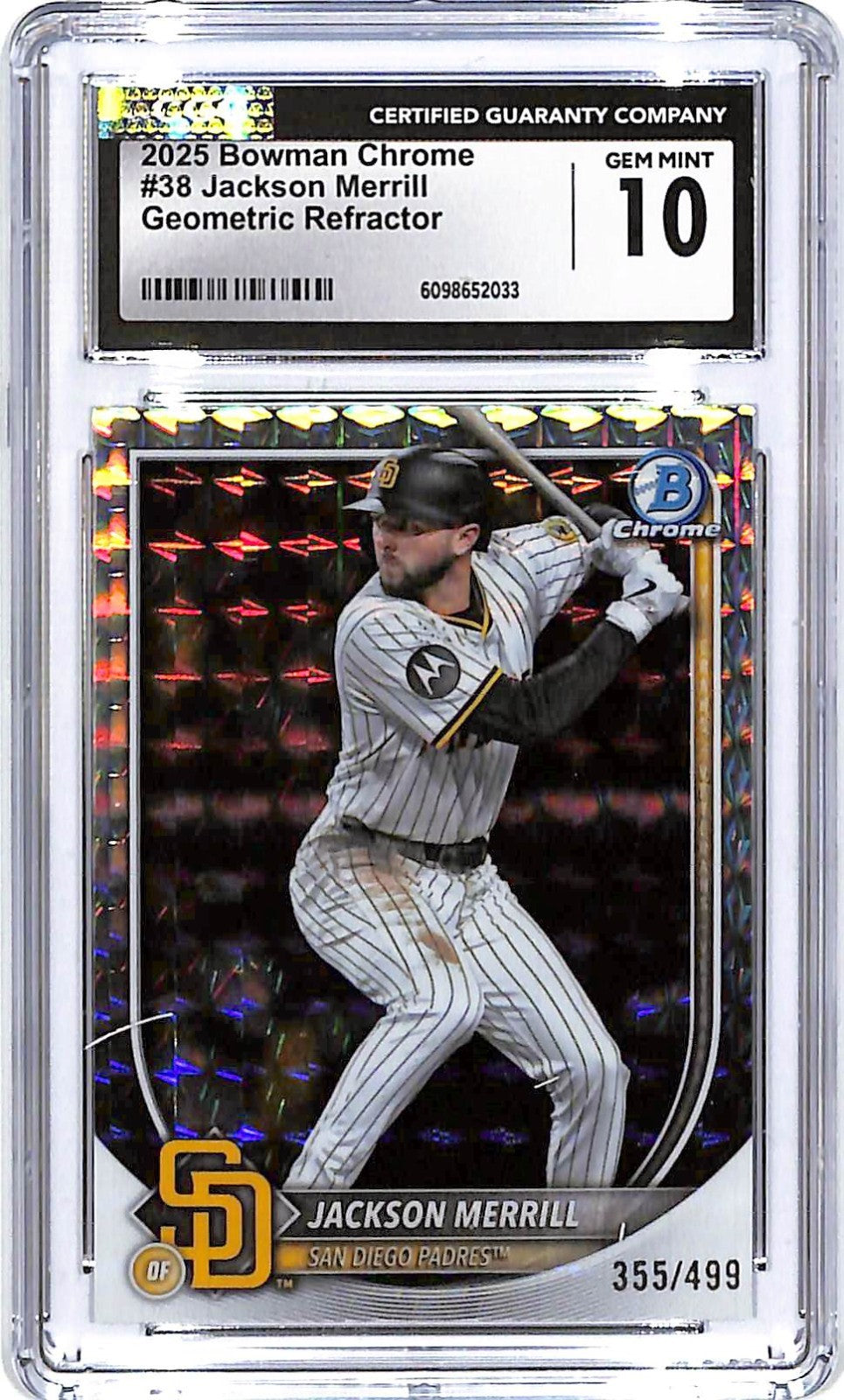 2025 Bowman Chrome Jackson Merrill Geometric Refractor /499 #38 CGC 10 Padres