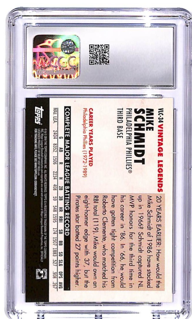 2010 Topps Update Mike Schmidt Vintage Legends Collection #34 CGC 9.5 Phillies