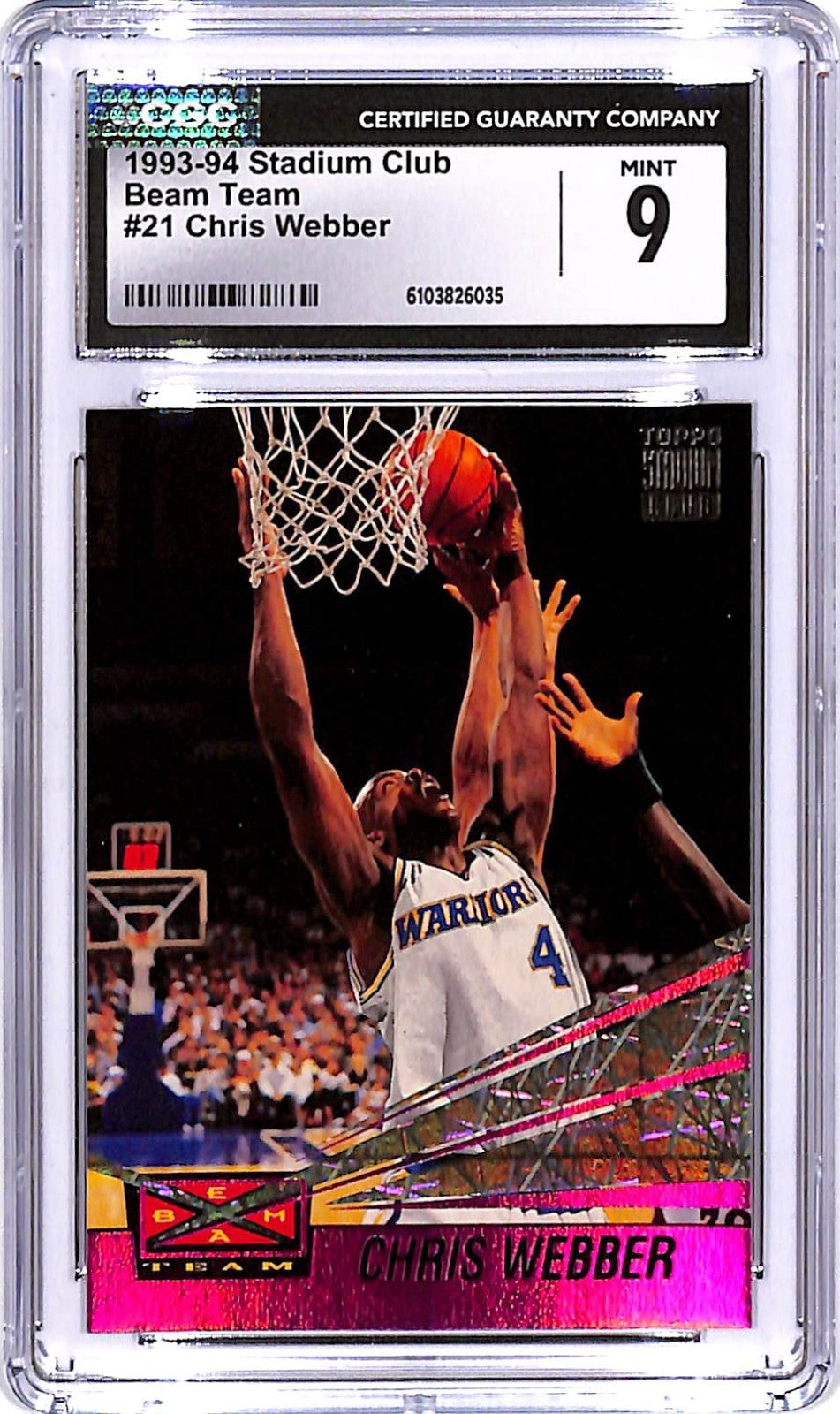 1993-94 Stadium Club Chris Webber Beam Team #21 CGC 9 Warriors